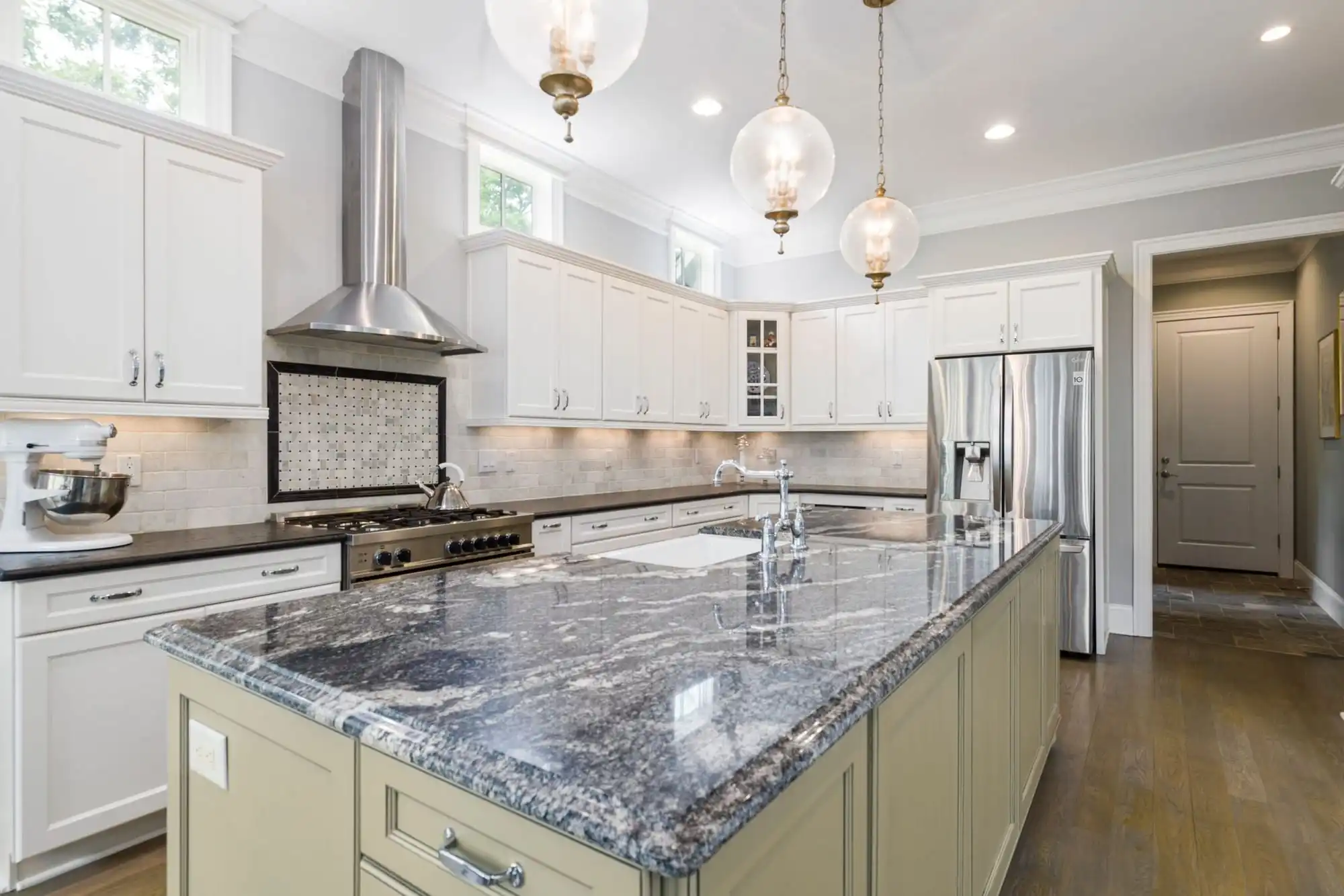 Kitchen island with a granite countertop