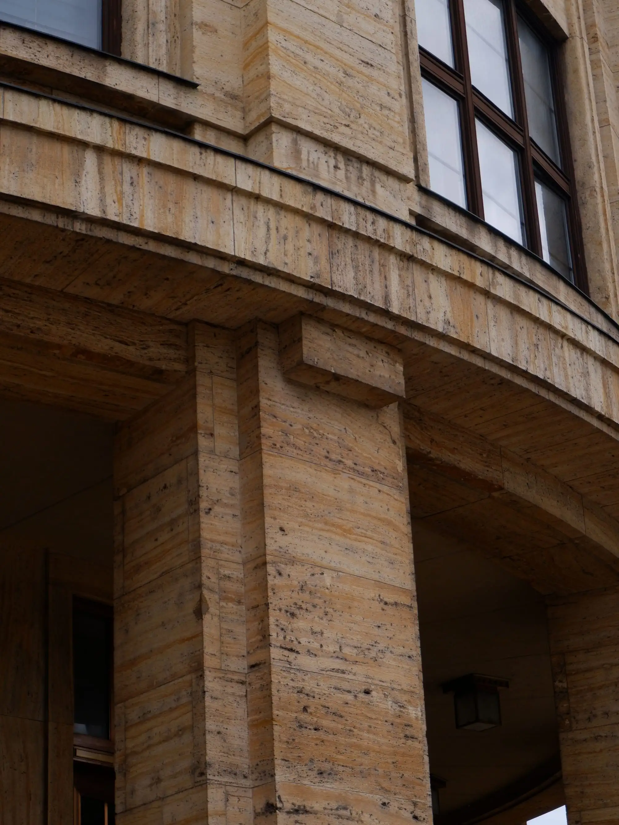 Stone-clad building facade